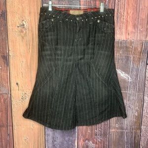 Candies Women’s Jean Midi Skirt White Stripe Denim Fitted